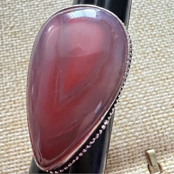 New Teardrop Botswana Agate Stone Silver Overlay Size 7.5 - Picture 2 of 6